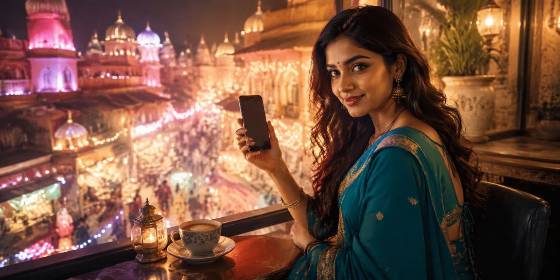 Indian woman logging in to mobile casino platform