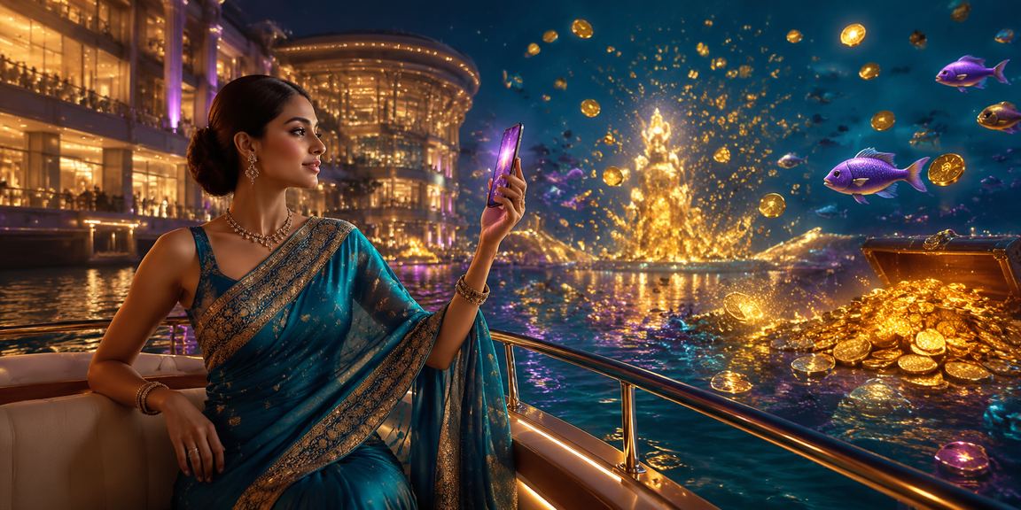 Indian woman playing games on mobile in traditional saree