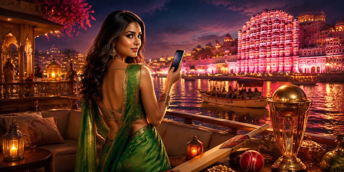 Indian woman registering on mobile app for cricket betting in Jaipur