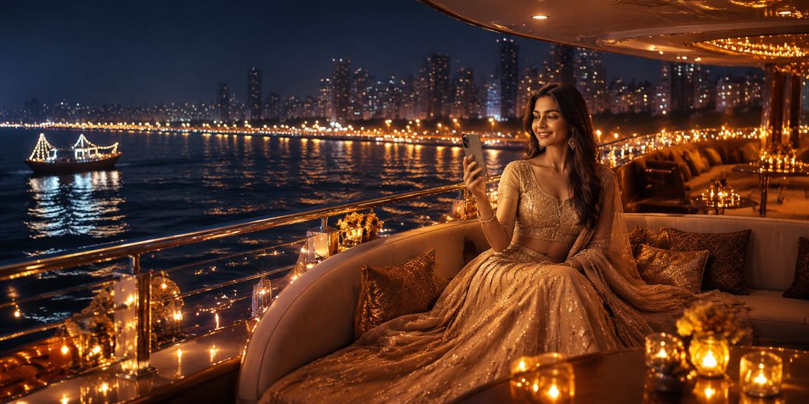 Mumbai casino atmosphere during Diwali festival with mobile gameplay